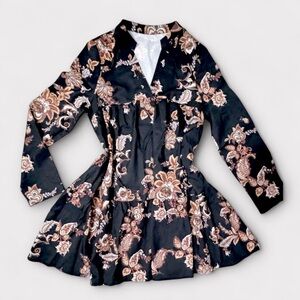 CUPSHE XS Paisley Floral Retro Puff Sleeve Mini Dress